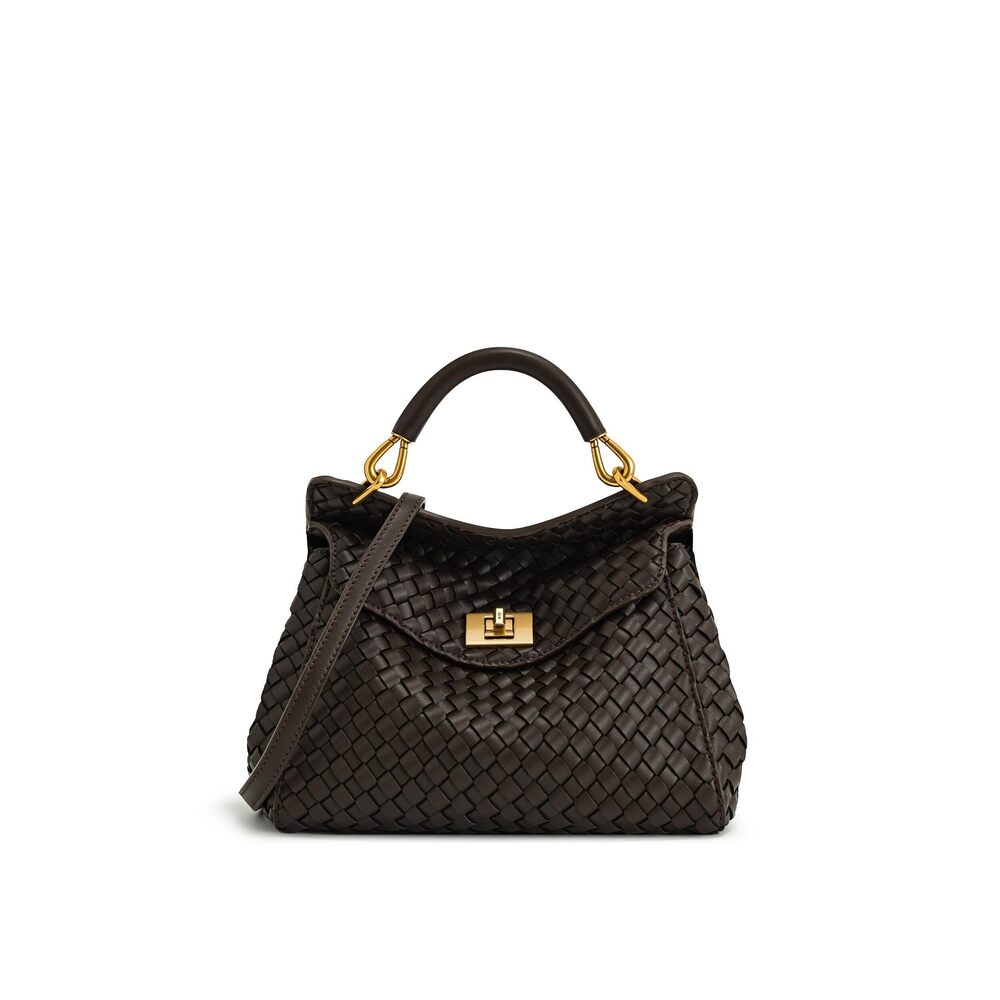 7545 Lucia Classic Top Handle Woven Bag - Dark Brown